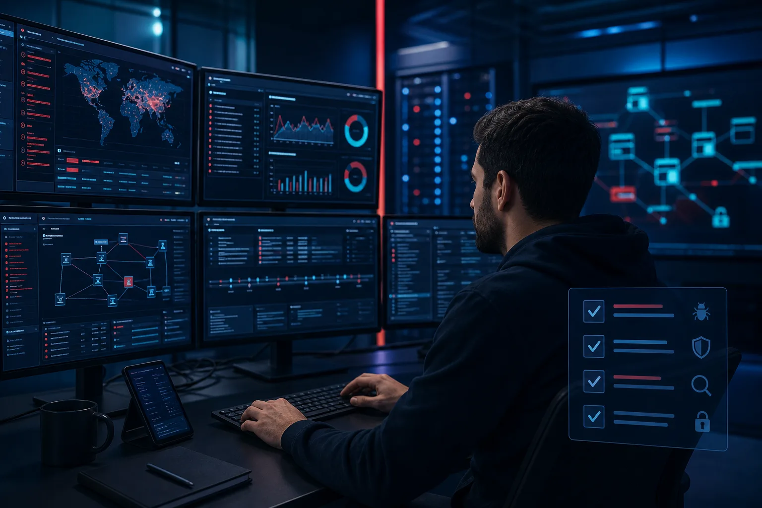 Cybersecurity analyst practicing incident response and penetration testing workflows