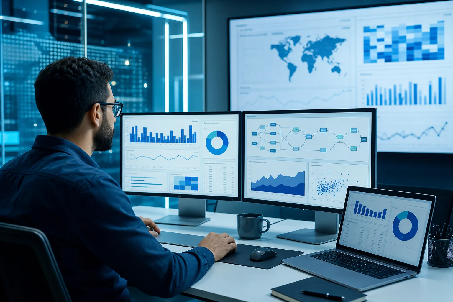 Data analyst practicing BI dashboards, spreadsheets, statistics, and reporting workflows