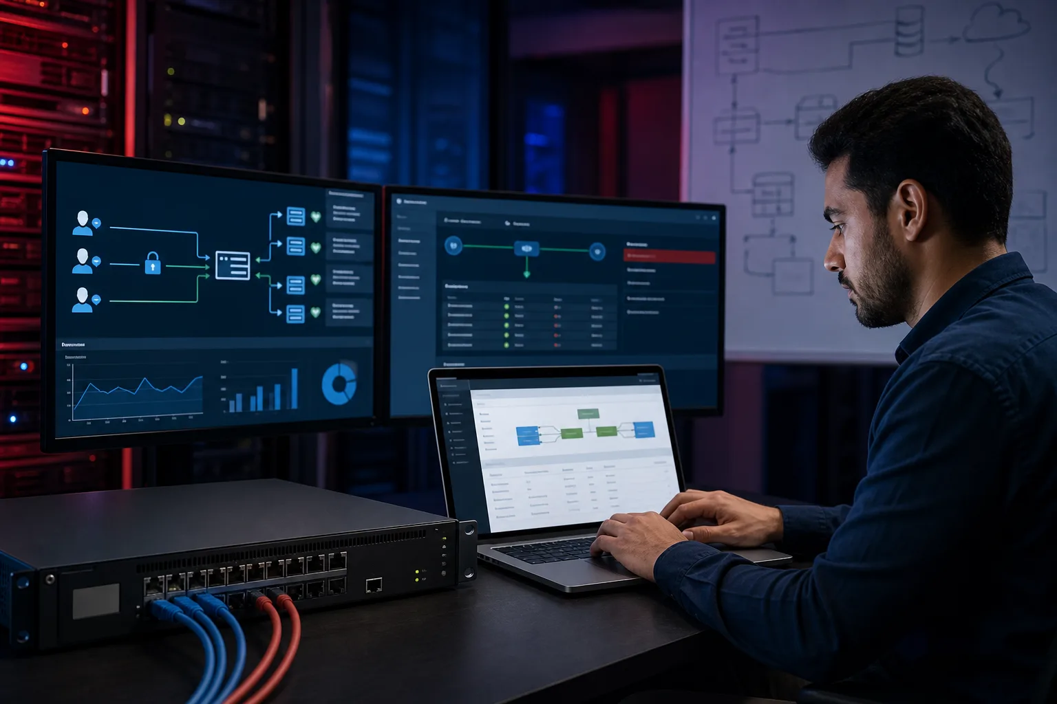 Network engineer practicing BIG-IP application delivery administration in a hands-on lab