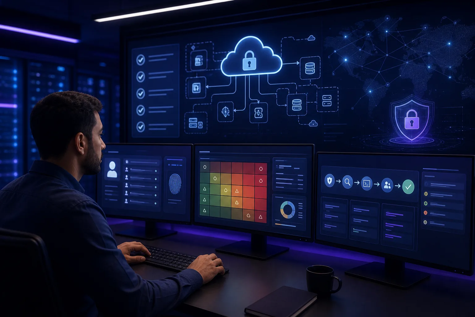 Cybersecurity professional practicing cloud security and governance in a virtual lab