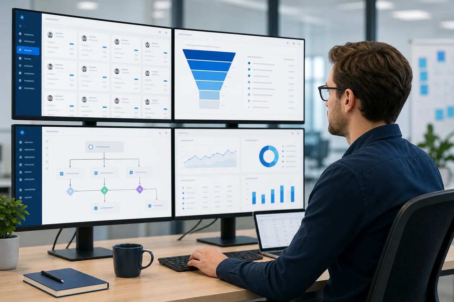 CRM admin practicing customer records, pipeline dashboards, and workflow automation